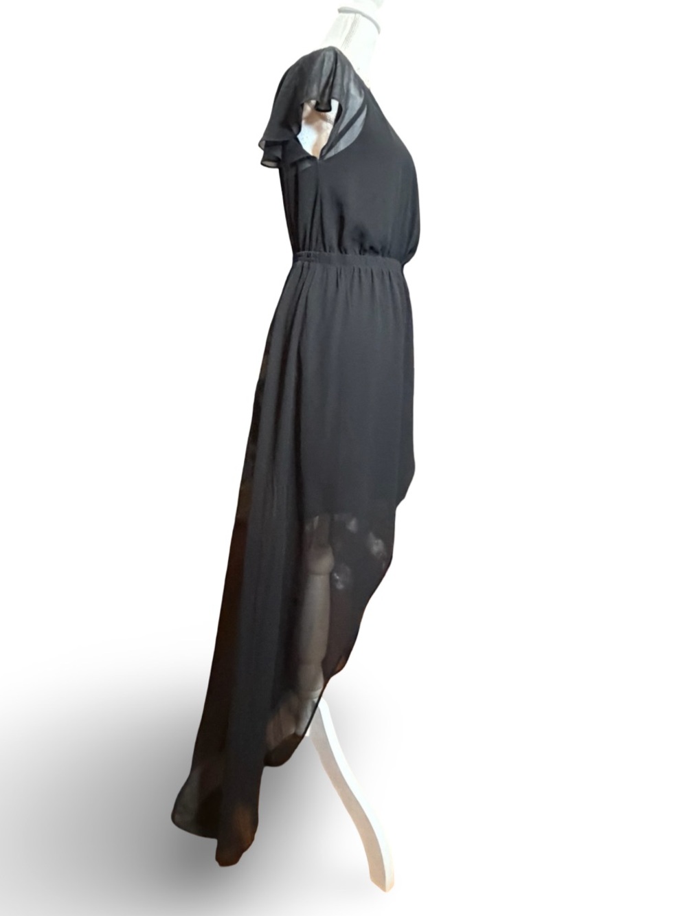 Express Black Chiffon Hi-Low Faux Wrap Dress XS/TP - Picture 3 of 12